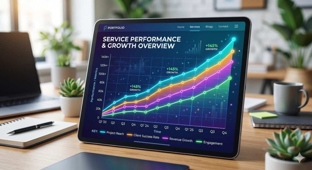 Graph shows SEO digital marketing services provided over a period of time.