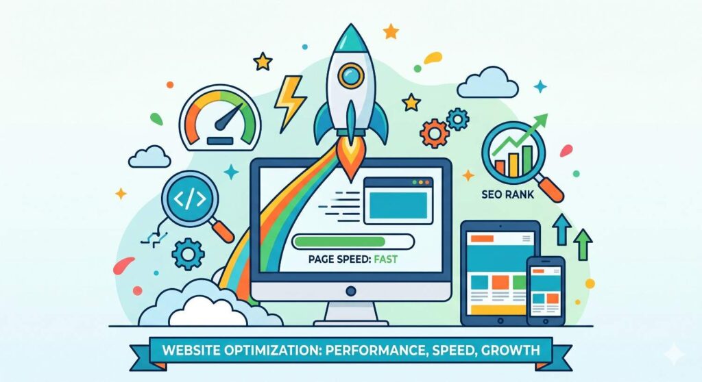 Website optimization to increase the performance, speed and growth of the web page.