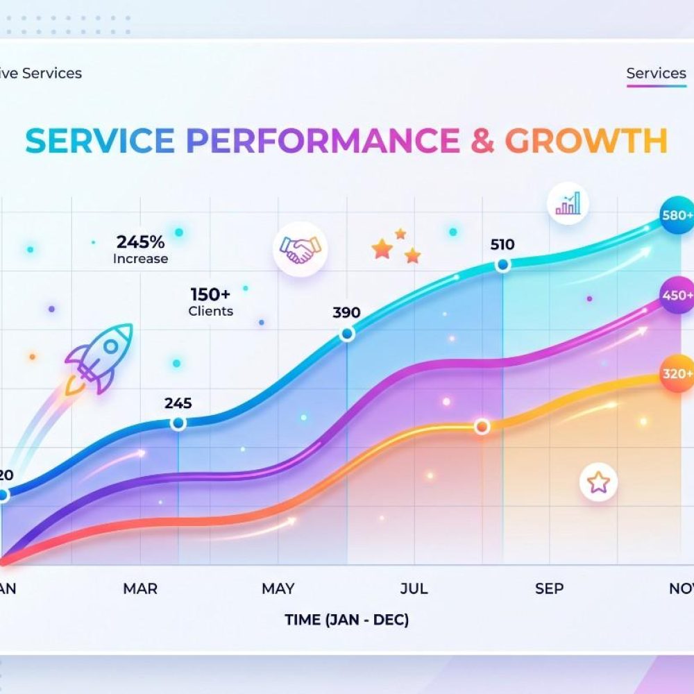 Graph shows the best digital marketing services provided over a year.